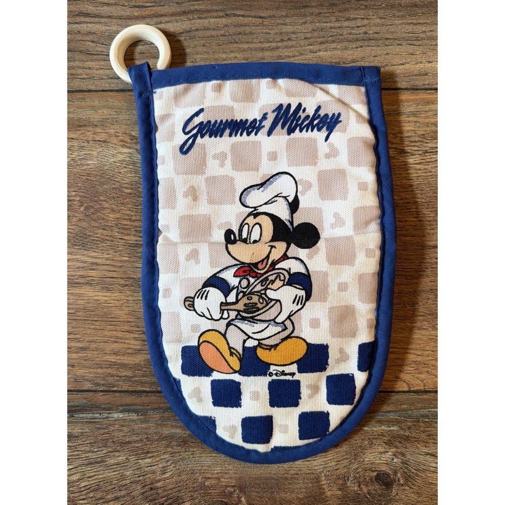 Vintage Disney Gourmet Mickey Mouse Blue Checkered‎ Oven Mitt Pot Holder